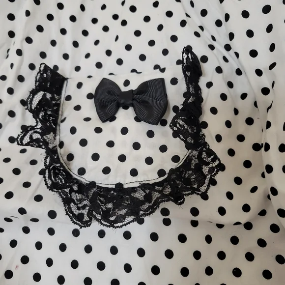 Vintage Style Black And White Lace Polka Dot Dress - Picture 4 of 9